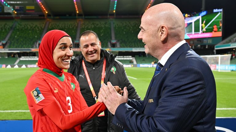 Gianni Infantino and Benzina after Morocco's win over Colombia