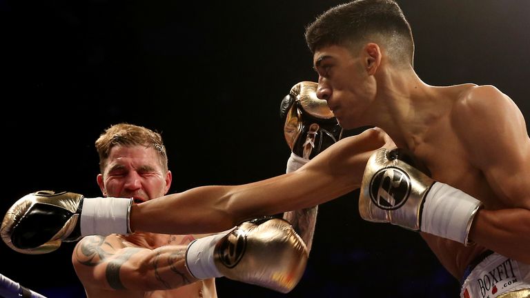 Hamza Sheeraz in action with Duane Green at the Copper Box Arena, London.  PRESS ASSOCIATION Photo.  Picture date: Saturday September 16, 2017. See PA story BOXING London.  Photo credit should read: Scott Heavey/PA Wire