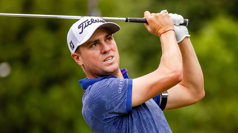 August 4, 2023: Justin Thomas reacts to his tee shot on the par three third during the second day of the 2023 Wyndham Championship at Sedgefield Country Club in Greensboro, NC. Scott Kinser/CSM (Credit Image: .. Scott Kinser/Cal Sport Media) (Cal Sport Media via AP Images)