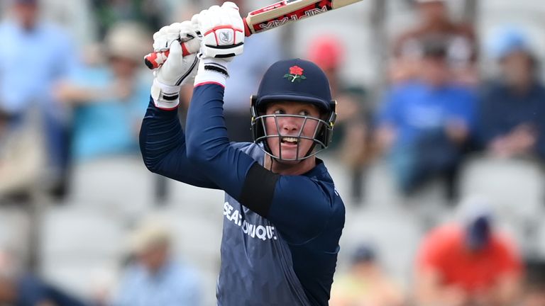 Keaton Jennings of Lancashire bats during the Metro Bank One Day Cup match between Lancashire and Hampshire at Emirates Old Trafford on August 15, 2023 in Manchester, England. (Photo by Gareth Copley/Getty Images)