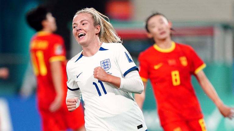 Lauren Hemp celebrates after doubling England's lead against China in the Women's World Cup