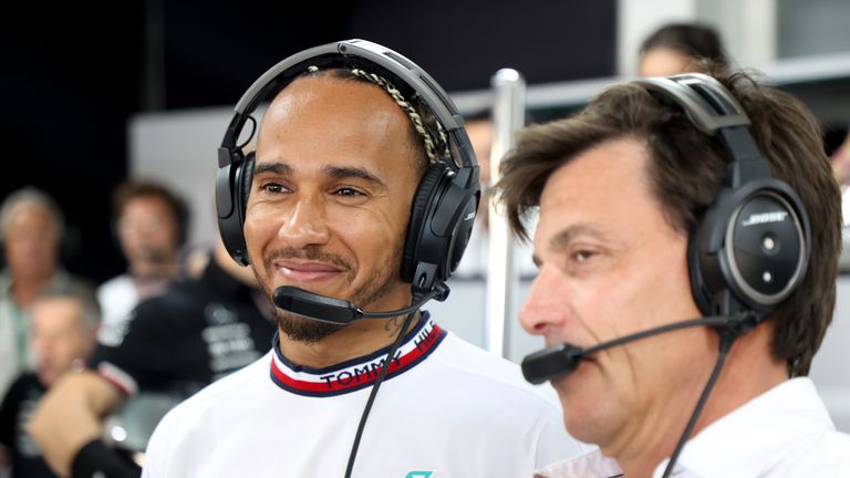 #44 Lewis Hamilton (GBR, Mercedes-AMG Petronas F1 Team), Toto Wolff (AUT, Mercedes-AMG Petronas F1 Team), F1 Grand Prix of France at Circuit Paul Ricard on July 22, 2022 in Le Castellet, France. (Photo by HIGH TWO) Photo by: HOCH ZWEI/picture-alliance/dpa/AP Images