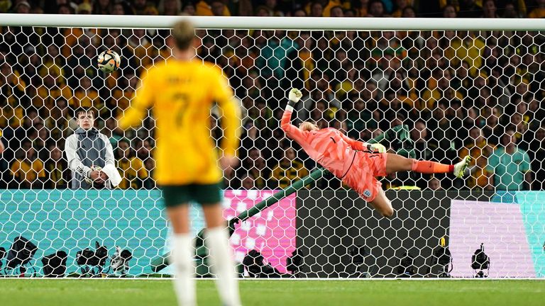 Mary Earps is beaten by Sam Kerr (not pictured), making it 1-1