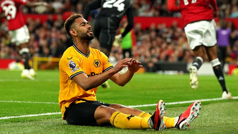 Wolverhampton Wanderers' Matheus Cunha rues a missed chance vs Man Utd