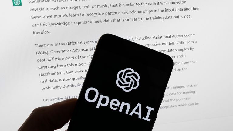 FILE - The OpenAI logo is seen on a mobile phone in front of a computer screen displaying output from ChatGPT, March 21, 2023, in Boston. As state lawmakers rush to get a handle on fast-evolving artificial intelligence technology, they're often focusing first on their own state governments before imposing restrictions on the private sector. Legislators are seeking ways to protect constituents from discrimination and other harms while not hindering cutting-edge advancements in medicine, science, business, education and more. (AP Photo/Michael Dwyer, File)