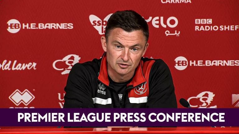 Paul Heckingbottom speaking at a press conference ahead of their game against Manchester City