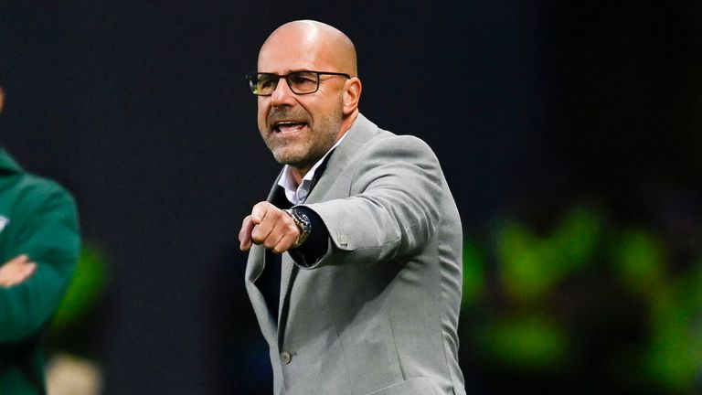 GLASGOW, SCOTLAND - AUGUST 22: PSV manager Peter Bosz during a UEFA Champions League first round match between Rangers and PSV Eindhoven at Ibrox Stadium on August 22, 2023 in Glasgow, Scotland .  (Photo by Rob Casey/SNS Group)