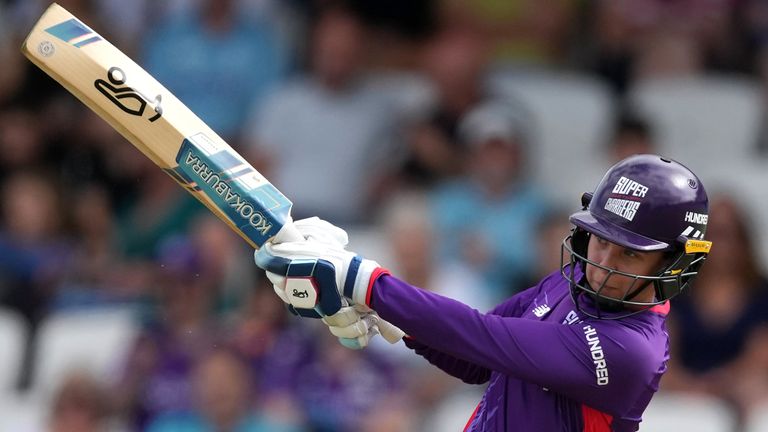 Phoebe Litchfield hits a six for the Northern Superchargers against the Oval Invincibles in The Hundred