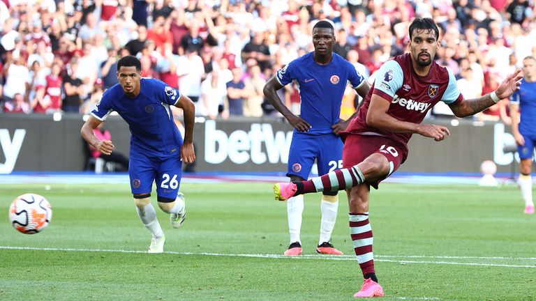 Lucas Paqeuta strokes home West Ham's third goal from the penalty spot