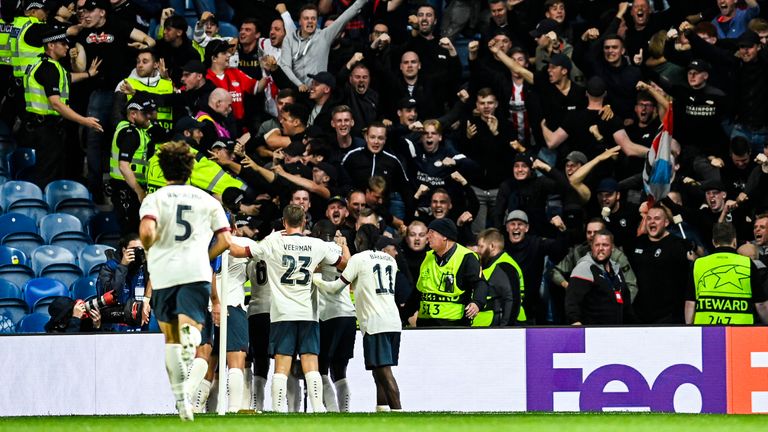 PSV's Ibrahim Sangare celebrates with teammates after scoring to make it 1-1