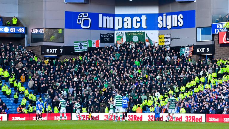 GLASGOW, SCOTLAND - JANUARY 02: A general view of the Celtic fans during a cinch Premiership match between Rangers and Celtic at Ibrox Stadium, on January 02, 2023, in Glasgow, Scotland.  (Photo by Rob Casey / SNS Group)