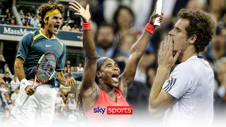 Roger Federer, Serena Williams and Andy Murray all celebrating winning the US Open