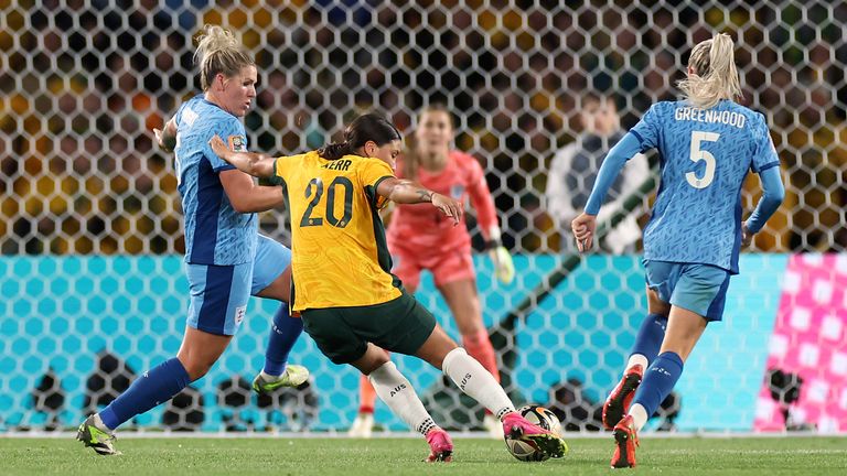 Australia's Sam Kerr scores their equaliser