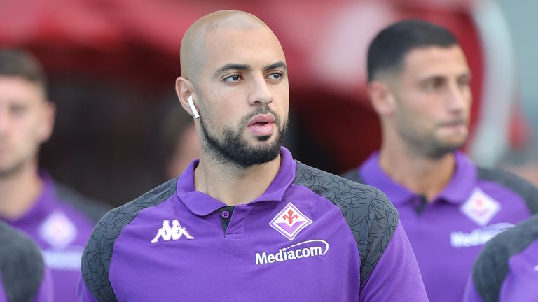 Sofyan Amrabat of ACF Fiorentina looks on during the Pre-season Friendly match between Grosseto and Fiorentina at Stadio Olimpico on August 1, 2023 in Grosseto, Italy.