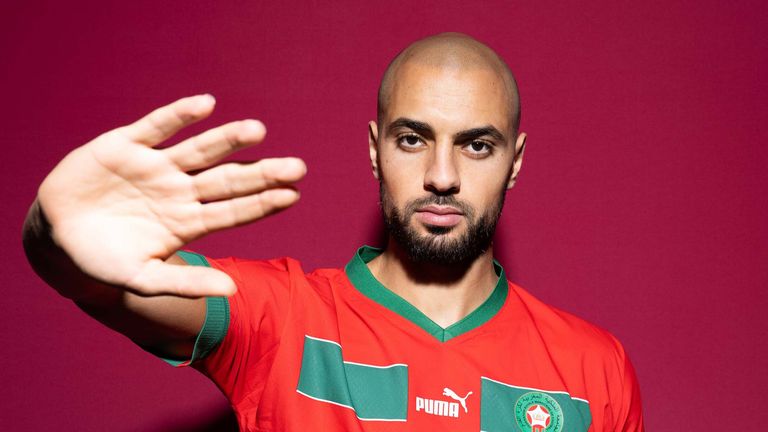 Morocco midfielder Sofyan Amrabat portrait ahead of the 2022 World Cup