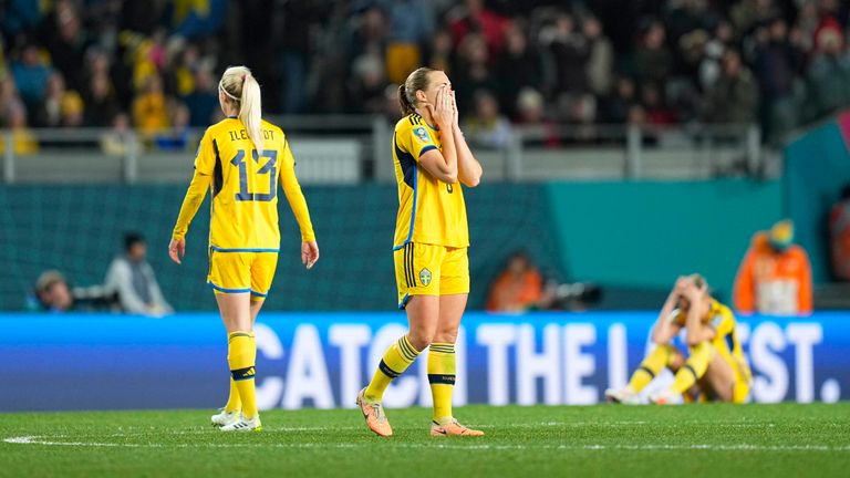 Magdalena Eriksson (Sweden) post game despair during a game
