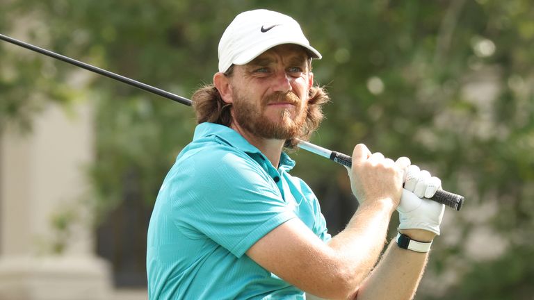 MEMPHIS, TN - AUGUST 12: Tommy Fleetwood watches his tee shot on No. 18 during the third round of the FedEx St. Jude Championship, August 12, 2023 at TPC Southward in Memphis, Tennessee. (Photo by Matthew Maxey/Icon Sportswire) (Icon Sportswire via AP Images)