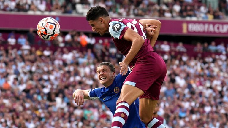 Nayef Aguerd heads West Ham in front against Chelsea