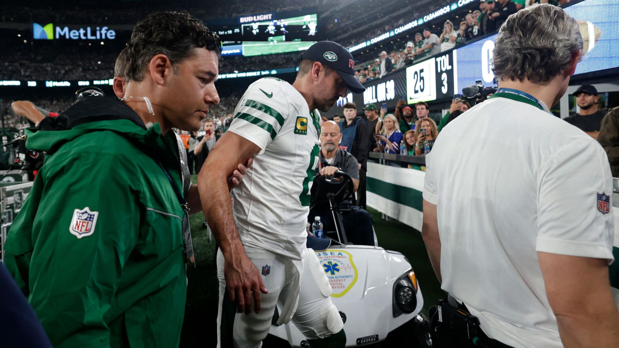 New York Jets 22-16 Buffalo Bills LIVE RESULT: MRI reveals Aaron Rodgers  has torn Achilles & quarterback out for season