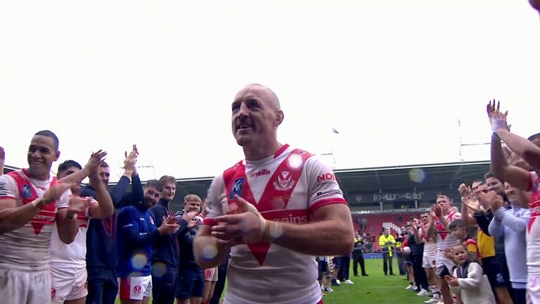 James Roby is given a guard of honour after his final home game for St Helens.