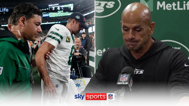 New York Jets head coach Robert Saleh reflects on the devastating news Aaron Rodgers may have torn his Achilles in their season opener against the Buffalo Bills