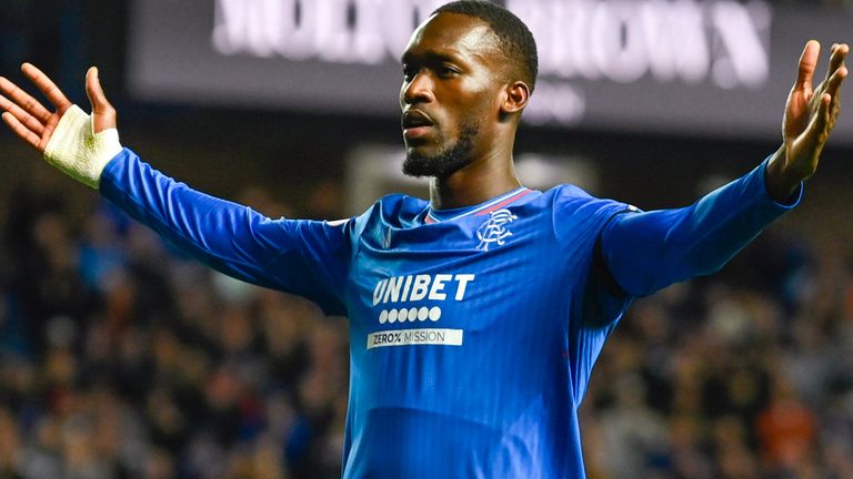 GLASGOW, SCOTLAND - SEPTEMBER 27: Rangers' Abdallah Sima celebrates after making it 1-0 during a Viaplay Cup Quarter-final match between Rangers and Livingston at Ibrox, on September 27, 2023, in Glasgow, Scotland.  (Photo by Rob Casey / SNS Group)