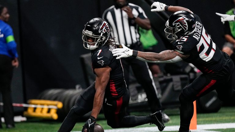 Atlanta's Bijan Robinson beat three Carolina defenders before scoring his maiden touchdown in the NFL