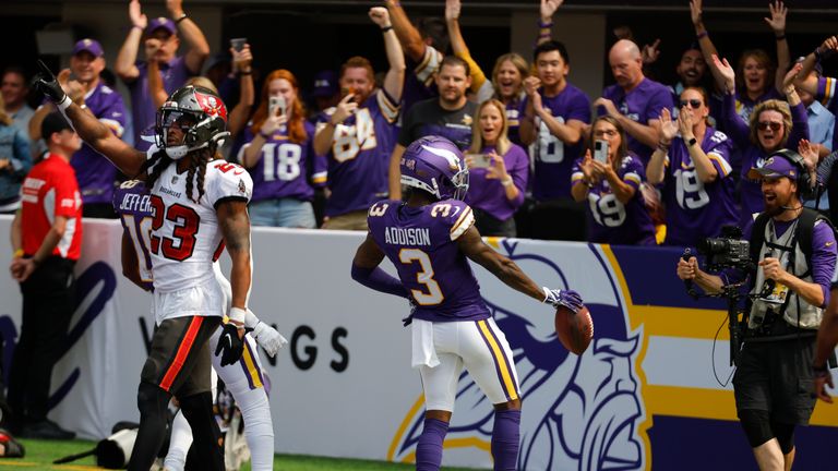 Kirk Cousins completed a 39-yard touchdown pass to wide receiver Jordan Addison as Minnesota got on the scoreboard against Tampa Bay.