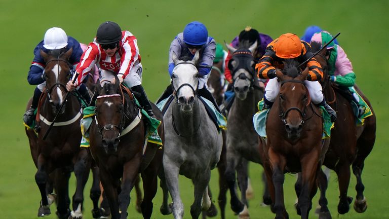 Astro King (red and white) wins the bet365 Cambridgeshire at Newmarket