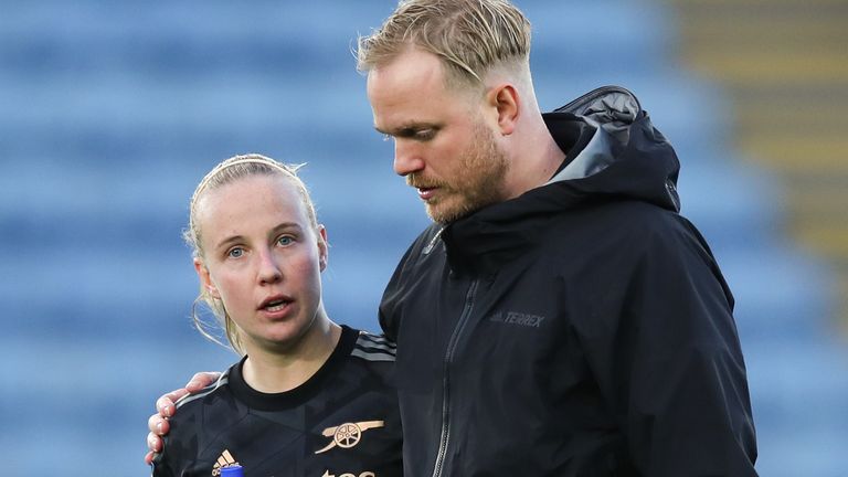 Jonas Eidevall pictured with Arsenal forward Beth Mead