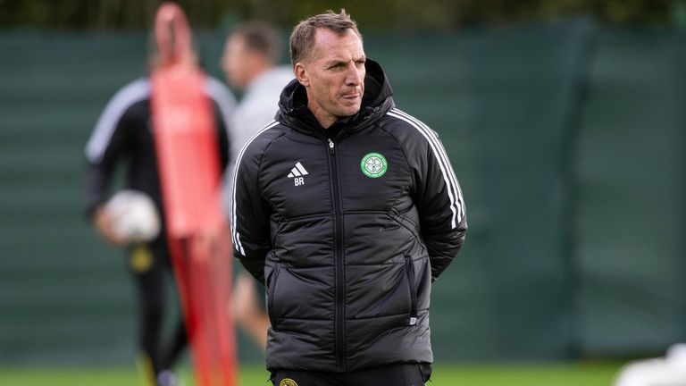 GLASGOW, SCOTLAND - SEPTEMBER 21: Manager Brendan Rodgers during a Celtic training session at Lennoxtown, on September 21, 2023, in Glasgow, Scotland.  (Photo by Paul Devlin / SNS Group)