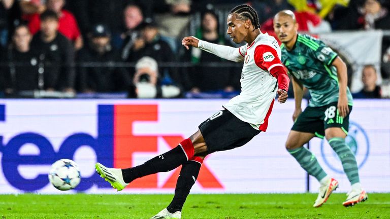 Feyenoord's Calvin Stengs scores from a free kick to make it 1-0