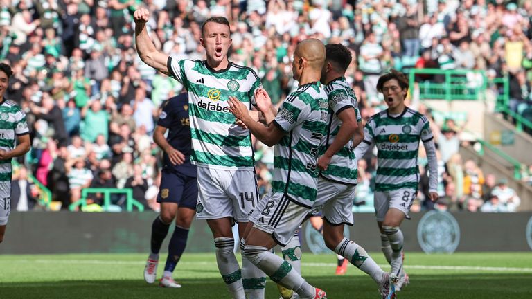 Celtic's David Turnbull celebrates after making it 1-0 