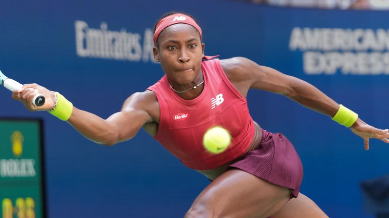 September 5,2023: Coco Gauff (USA) defeated Jelena Ostapenko (LAT) 6-0, 6-2, at the US Open being played at Billie Jean King National Tennis Center in Flushing, Queens, NY. ....Grace Schultz/CSM (Credit Image: .. Grace Schultz/Cal Sport Media) (Cal Sport Media via AP Images)