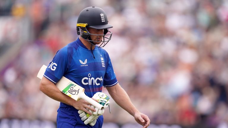 Jos Buttler loses his wicket from weak Mitchell Santner delivery.