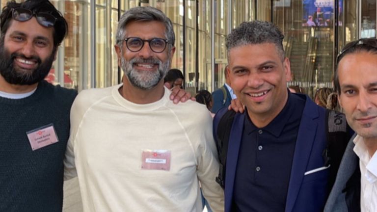 Former Eastern Eye sports edito Zohaib Rashid, ARE Network chief executive Piara Powar, Football Black List co-founder Leon Mann and Sky Sports News' Dev Trehan (L-R)