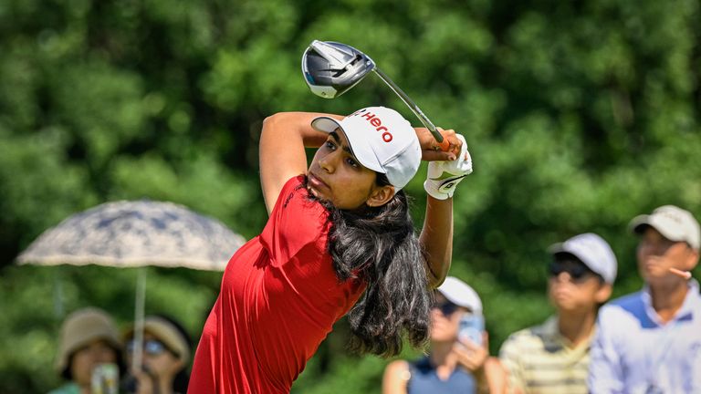 Diksha Dagar of India competes during the Golf tournament of Ladies European Tour (LET) in Beroun, Czech Republic, June 25, 2023. Photo/Vit Simanek 