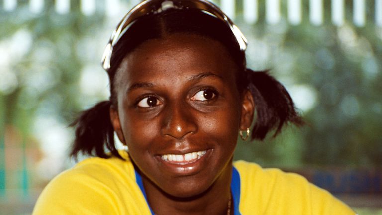 Donna Fraser, posing for the media at Thames Valley Athletic Centre, Eton, after being picked for the 2001 World Championships in Edmonton, Canada