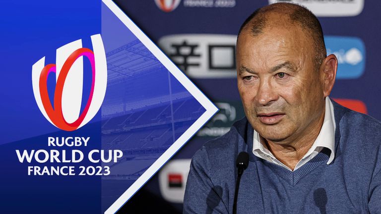 Eddie Jones, Australia's head coach, attends a press conference after a pool match