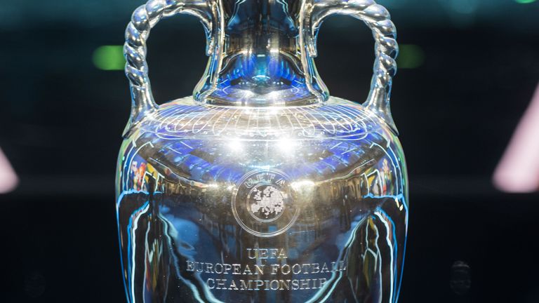 A detailed view of the UEFA European Championship Trophy