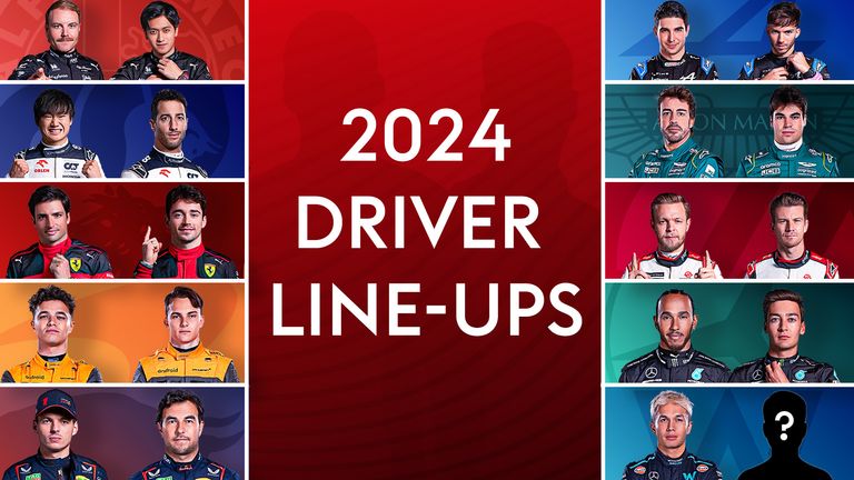 F1 2024 driver line-ups graphic with Williams unconfirmed final seat