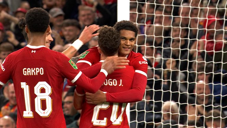 A brilliant bit of improvisation saw Diogo Jota make it 3-1 to Liverpool late on against Leicester City, securing their place in the fourth round of the Carabao Cup.