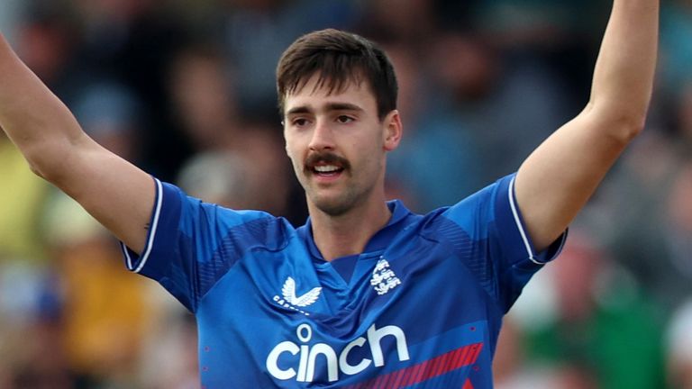 George Scrimshaw celebrates during second ODI between England and Ireland at Trent Bridge