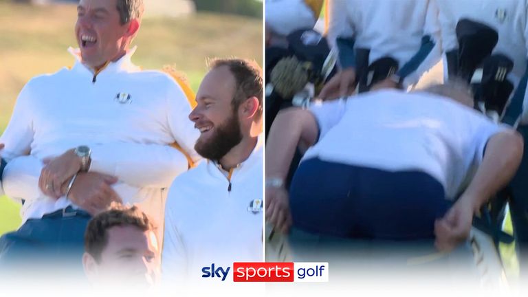 Team Europe&#39;s relaxed mood was on show as they set up for their pre-Ryder Cup official photographs.
