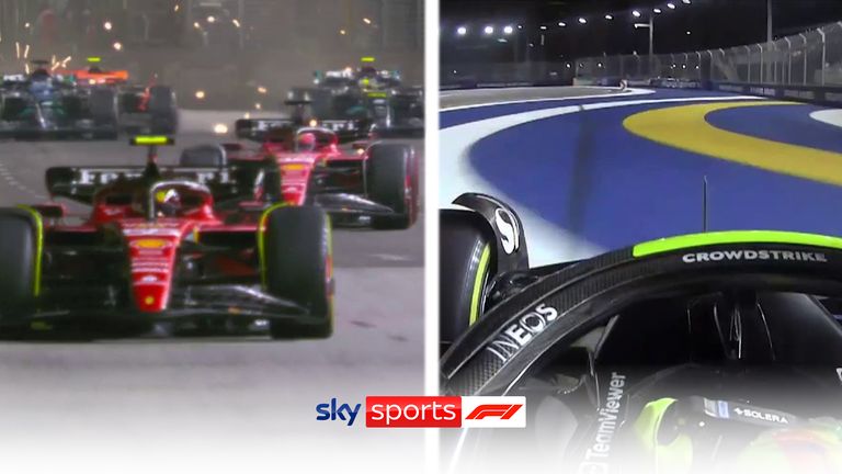 George Russell and Lewis Hamilton both lost out in the opening lap of the Singapore Grand Prix and Carlos Sainz leads the way and Charles Leclerc jumped up to second