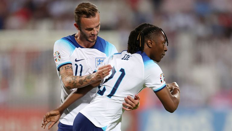 James Maddison is replaced by Ebere Eze during England's win over Malta in June 2023