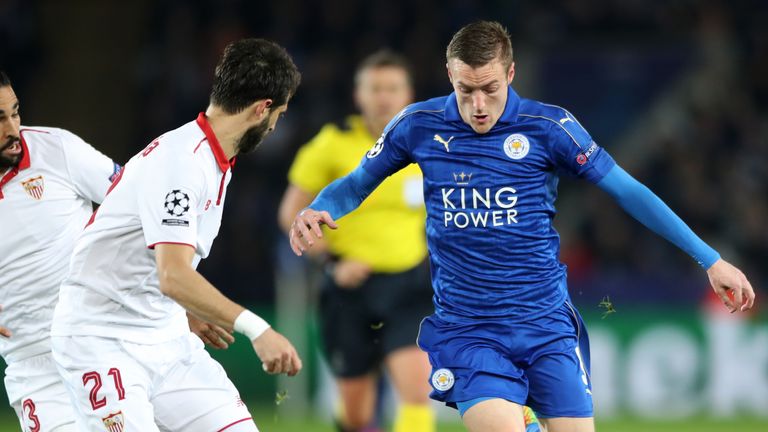 Jamie Vardy scored against Sevilla in the Champions League in 2017