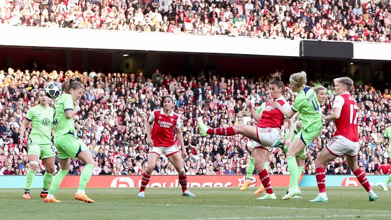 Jen Beattie scored Arsenal's second goal during the second-leg of their Champions League semi-final defeat to Wolfsburg
