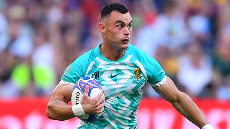 ;MARSEILLE, FRANCE - SEPTEMBER 10: Jesse Kriel of South Africa in action during the Rugby World Cup France 2023 match between South Africa and Scotland at Stade Velodrome on September 10, 2023 in Marseille, France. (Photo by Franco Arland/Quality Sport Images/Getty Images)