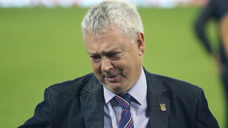 Wakefield Trinity Chairman, John Minards, looks dejected after his side's relegation is confirmed 